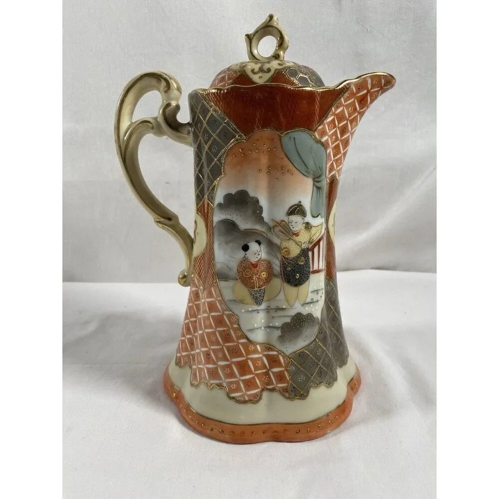 Vintage Japanese Kutani Hand Painted Chocolate Pot Japanese Geisha Tea Pot #623